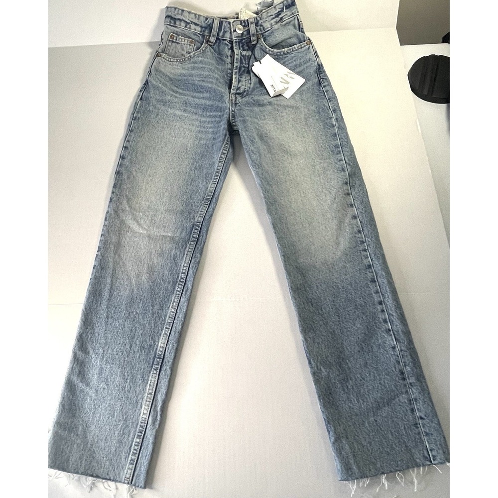 NWT Zara High Rise Z1975 Straight Leg Ankle Rigid Jeans Raw Hem Size 0 EU 32 - Picture 2 of 10